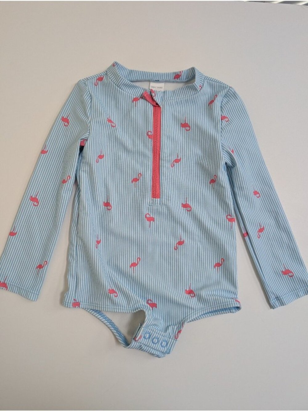Carter's Pink Flamingo Striped one piece swim suit 2T long sleeve swimsuit